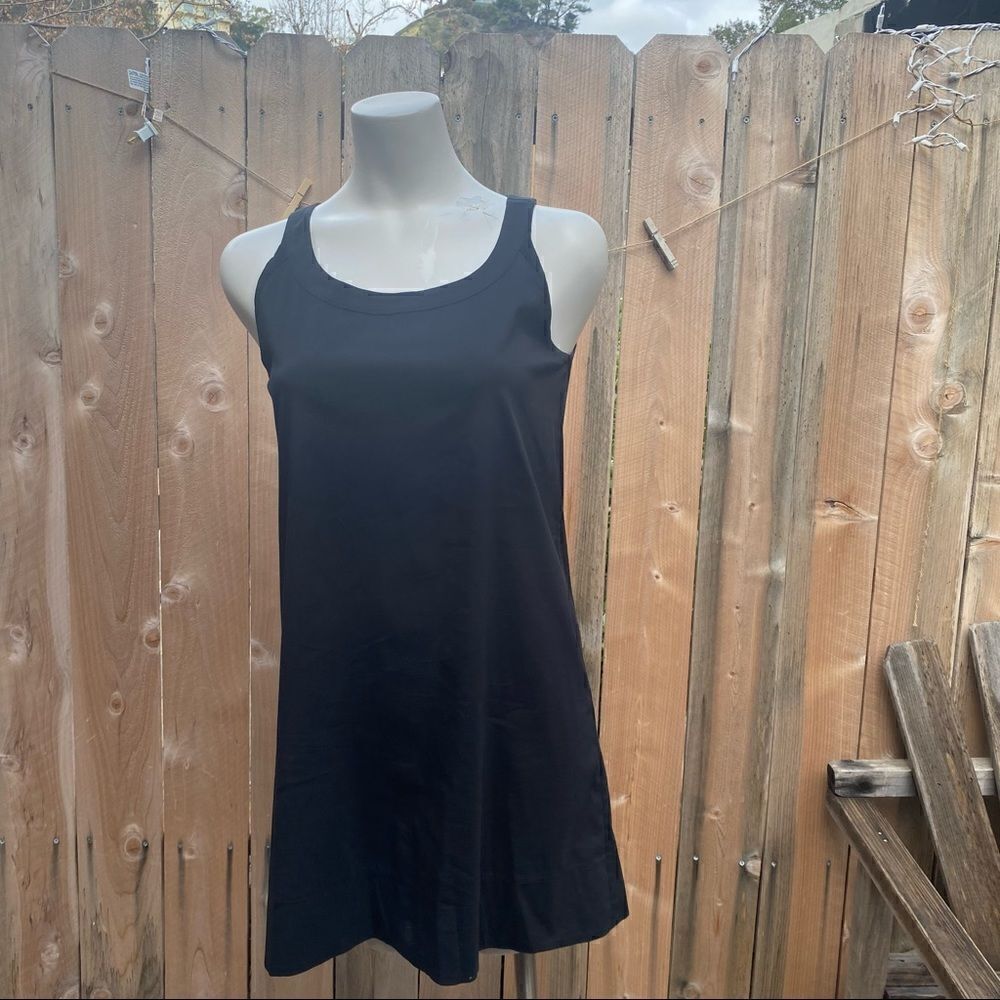 Theory black A-line cotton blend mini dress size 4